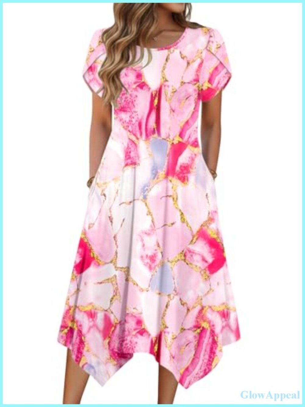 Casual Floral Midi Sundress with Pockets, Short Petal Sleeves, A-Line, Flowy